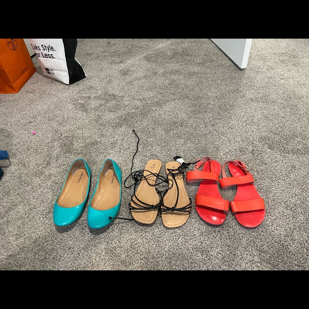3 pairs of flats a& sandals size 8.5-9 us
